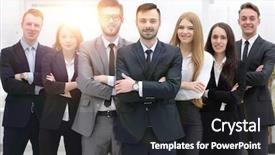  Presentation with team group - Cool new theme with reliability management - group portrait project managers backdrop and a  colored foreground