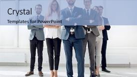  Presentation with team leader - Amazing theme having reliability management - leader and business team standing backdrop and a light blue colored foreground