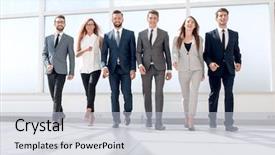  Presentation with lobby - Amazing PPT theme having reliability management - successful business walking backdrop and a light blue colored foreground