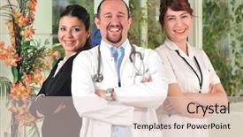  Presentation with nurses - Presentation design with reliable doctor in between two beautiful nurses at hospital s lobby - a series of hospital images background and a lemonade colored foreground