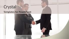  Presentation with business and politics handshake - Slide set featuring reliable handshake of business partners background and a soft green colored foreground