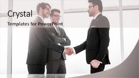  Presentation with business and politics handshake - Slide set with reliable handshake of business partners background and a soft green colored foreground