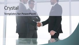  Presentation with partners - PPT theme with reliable handshake of business partners background and a light blue colored foreground