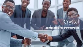  Presentation with partners - Amazing slide deck having reliable-handshake-of-business-partners backdrop and a ocean colored foreground