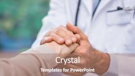  Presentation with female hospital patient - Audience pleasing PPT theme consisting of reliable help - close up of doctor hand backdrop and a coral colored foreground