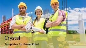  Presentation with construction site construction - PPT theme consisting of reliable young employees a female background and a yellow colored foreground