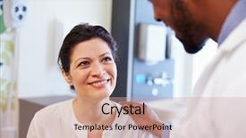  Presentation with female hospital patient - Presentation design enhanced with relief - female patient being reassured background and a coral colored foreground