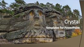  Presentation with tasmanian devil andry in tasmanian - Slide set having landscape relief - sculptures devil's heads background and a dark gray colored foreground