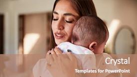  Presentation with millennial - PPT layouts featuring relieve - millennial hispanic mother with her background and a coral colored foreground