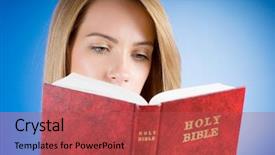  Presentation with reading bible - Slides enhanced with religion concept - young girl reading background and a red colored foreground