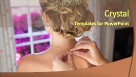  Presentation with bride - Presentation theme having religion marriage - cropped hands of bridesmaid fastening background and a tawny brown colored foreground