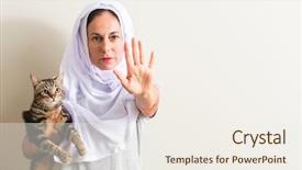  Presentation with arabic woman - Slides having religion signs - arabian woman wearing white hijab background and a sky blue colored foreground