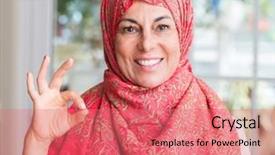  Presentation with middle ages - Audience pleasing slides consisting of religion signs - middle aged muslim woman wearing backdrop and a coral colored foreground