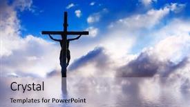  Presentation with crucifixion - Colorful presentation design enhanced with religion symbols - crucifixion backdrop and a light blue colored foreground