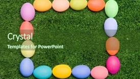  Presentation with square - Presentation design featuring religion theme - image of multicolored eggs forming background and a tawny brown colored foreground