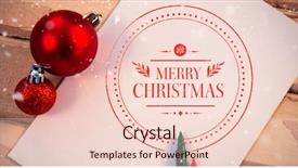  Presentation with snow covered trees and falling - Slides with religion theme - snow falling against christmas bauble background and a lemonade colored foreground