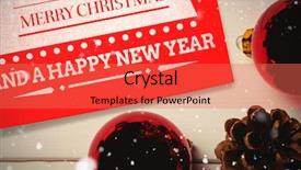  Presentation with pine cone - PPT theme featuring religion theme - snow falling against red christmas background and a coral colored foreground