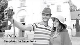  Presentation with self - Beautiful presentation featuring religion theme - tourist couple taking self portrait backdrop and a  colored foreground