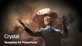  Presentation with head - Slide deck with religions globe - image of businessman with halo background and a tawny brown colored foreground