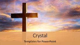  Presentation with crucifix - PPT theme featuring religious - crucifix cross at sunset background background and a yellow colored foreground