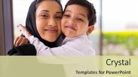  Presentation with muslim - Audience pleasing PPT theme consisting of religious - cute muslim boy hugging his backdrop and a soft green colored foreground