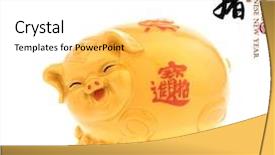  Presentation with pig year - Slides featuring religious - gold piggy bank chinese calligraphy background and a blonde colored foreground