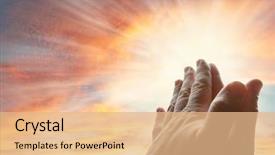 Presentation with religious - Slide deck with religious - hands together praying in bright background and a coral colored foreground