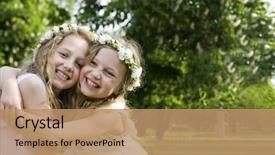  Presentation with first communion - PPT theme enhanced with religious - happy girlfriends - first communion background and a coral colored foreground