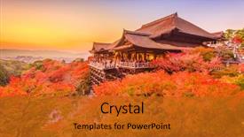  Presentation with kyoto - Theme with religious - kyoto japan at kiyomizu-dera temple background and a gold colored foreground
