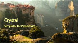  Presentation with rocks - Slide set featuring religious - mysterious hanging over rocks monasteries background and a tawny brown colored foreground