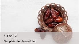  Presentation with white plate - Slide deck consisting of religious - plate of pitted dates background and a light gray colored foreground