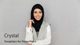  Presentation with muslim - Cool new presentation design with religious - portrait of muslim elegant woman backdrop and a light gray colored foreground