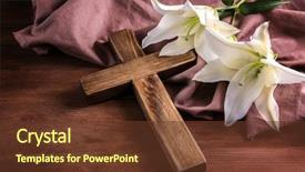  Presentation with lily - Beautiful presentation design featuring religious - wooden cross and white lily backdrop and a tawny brown colored foreground