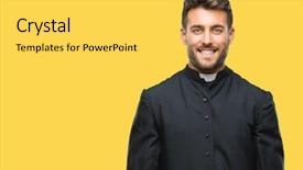  Presentation with catholic - PPT theme with religious - young catholic christian priest man background and a yellow colored foreground