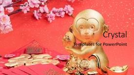  Presentation with monkey - Beautiful PPT theme featuring religious 2016 - golden monkey with decoration backdrop and a coral colored foreground