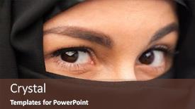  Presentation with woman muslim - PPT theme enhanced with religious-and-people-concept-close background and a tawny brown colored foreground