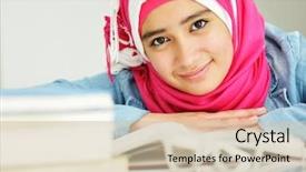  Presentation with girl reading - Theme enhanced with religious book cover - beautiful arabic muslim girl reading background and a soft green colored foreground