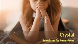  Presentation with religious bible - Audience pleasing PPT theme consisting of religious christian girl praying backdrop and a tawny brown colored foreground