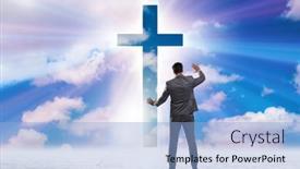  Presentation with lonely - PPT theme consisting of religious-concept-with-cross background and a light blue colored foreground