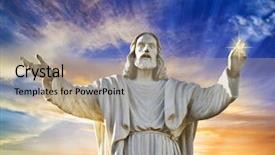  Presentation with christ - Slide deck enhanced with religious crucifiction - christ statue background and a coral colored foreground