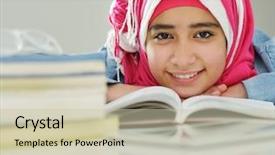  Presentation with college diversity - Beautiful slides featuring religious diversity - beautiful arabic muslim girl reading backdrop and a soft green colored foreground
