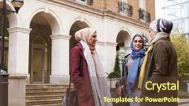  Presentation with muslim cartoons - Slides featuring british muslim female friends meeting background and a  colored foreground