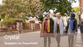  Presentation with british - PPT theme having islamic hijab women - british muslim female friends walking background and a coral colored foreground