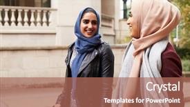  Presentation with british - Presentation theme consisting of british muslim female friends walking in urban environment background and a coral colored foreground