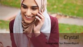  Presentation with woman muslim - Presentation theme having british muslim woman on break background and a tawny brown colored foreground