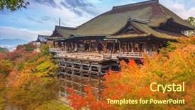  Presentation with buddhism in japan - Presentation theme with japanese history - kiyomizu-dera buddhist temple in kyoto background and a tawny brown colored foreground