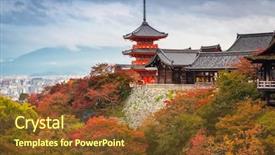  Presentation with kyoto - Presentation design with kiyomizu-dera buddhist temple in kyoto during autumn season japan background and a tawny brown colored foreground