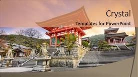  Presentation with kyoto - Presentation featuring japan at kiyomizu-dera temple background and a coral colored foreground