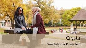  Presentation with women meeting - Presentation design enhanced with two british muslim women meeting background and a coral colored foreground