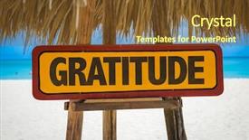  Presentation with gratitude - PPT theme featuring religious humility - gratitude sign with beach background background and a tawny brown colored foreground